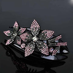 Flower Leaf Decor Hair Clip Anti Slip Rhinestone Duck Billed Clip