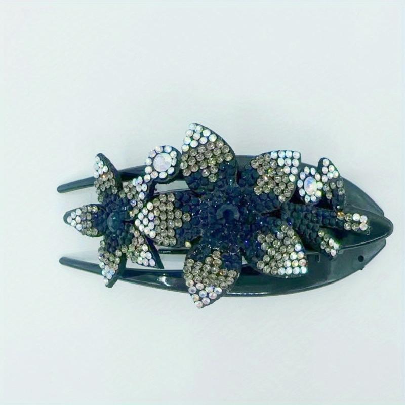 Flower Leaf Decor Hair Clip Anti Slip Rhinestone Duck Billed Clip