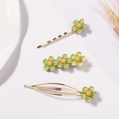 3pcs Green Flower Hair Clips Set All Match Bobby Hair Pins Hair Accessories