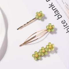 3pcs Green Flower Hair Clips Set All Match Bobby Hair Pins Hair Accessories