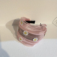 Flower Embroidery Headband Inlay Mesh Hair Band Wide Brimmed Sweet Headdress