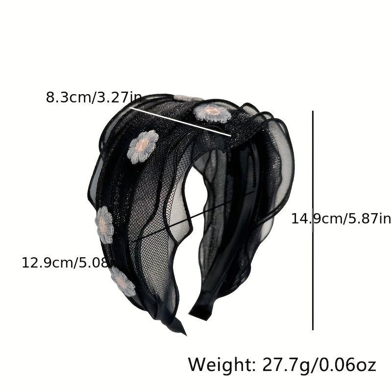 Flower Embroidery Headband Inlay Mesh Hair Band Wide Brimmed Sweet Headdress