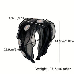 Flower Embroidery Headband Inlay Mesh Hair Band Wide Brimmed Sweet Headdress