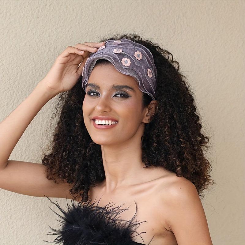 Flower Embroidery Headband Inlay Mesh Hair Band Wide Brimmed Sweet Headdress