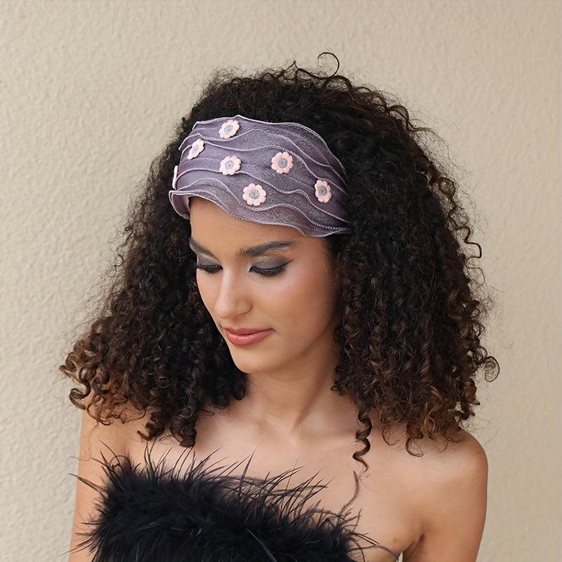 Flower Embroidery Headband Inlay Mesh Hair Band Wide Brimmed Sweet Headdress