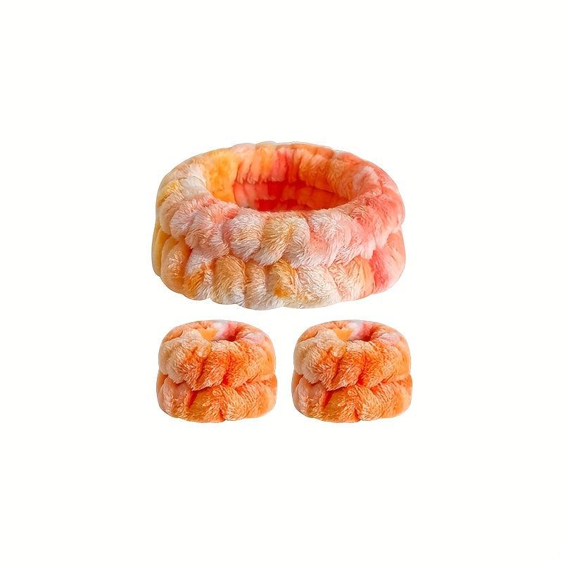 Tie Dye Sports Headband Plus Wristband Set Hair Hoop Face Wash Makeup SPA