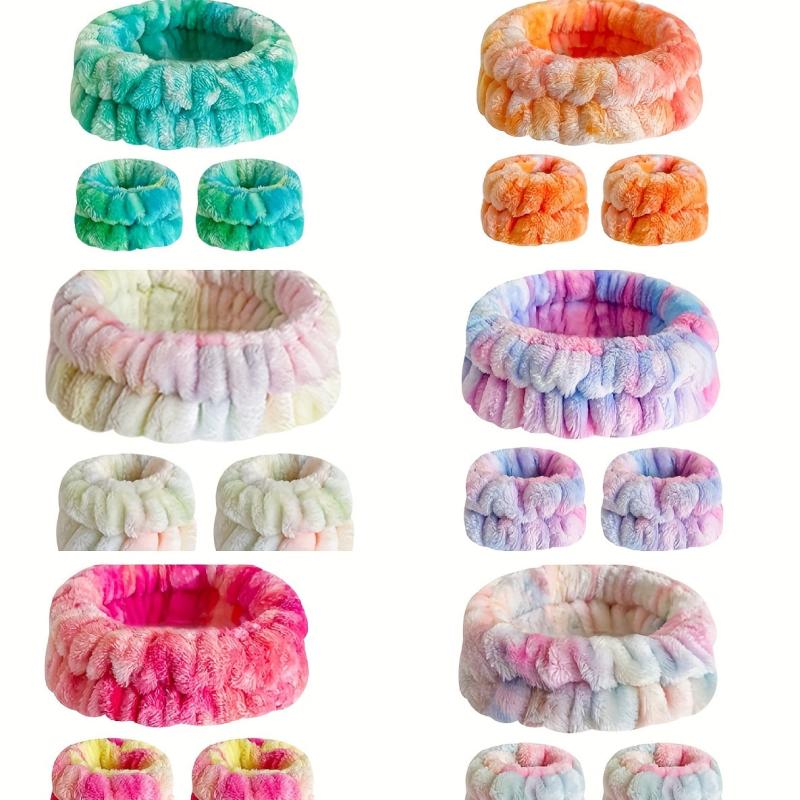 Tie Dye Sports Headband Plus Wristband Set Hair Hoop Face Wash Makeup SPA