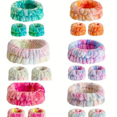 Tie Dye Sports Headband Plus Wristband Set Hair Hoop Face Wash Makeup SPA