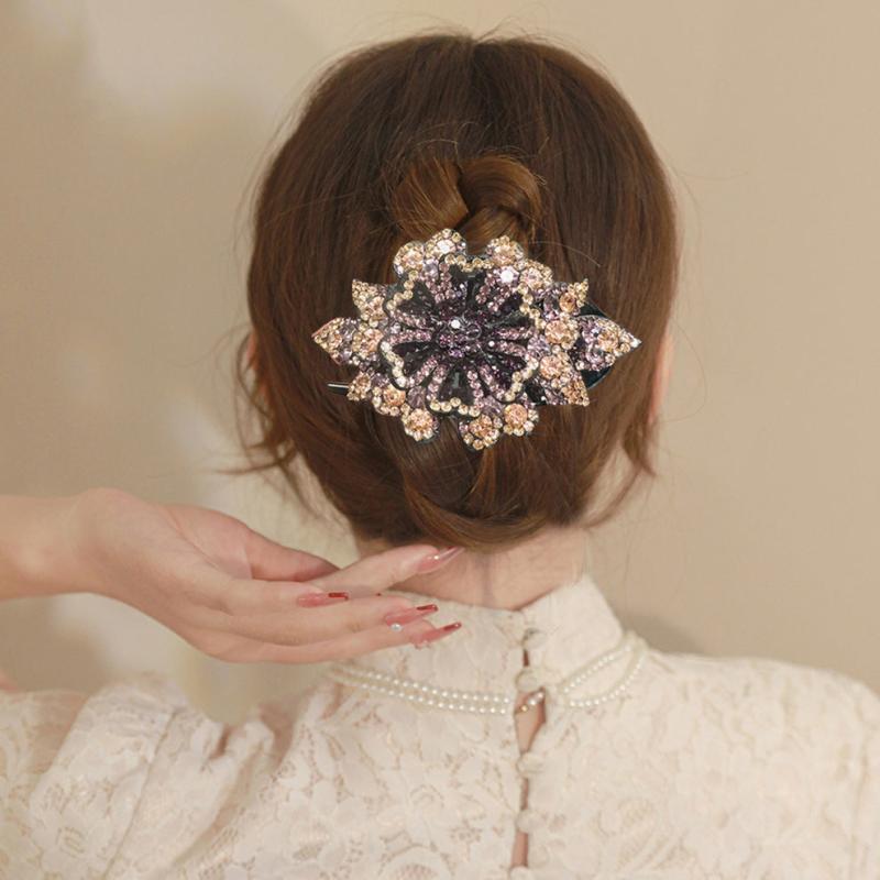 Crystal Flower Hair Claw Clip Rhinestone Retro Non Slip Strong Hold Grip