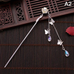 Butterfly Tassel Hair Pin Faux Pearl Hair Stick Metal Hair Bun Maker Women Girls
