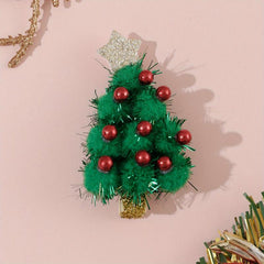 Green Christmas Tree Hair Clip Plush Glitter Duck Billed Clip
