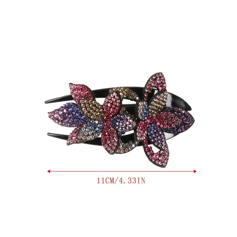 Rhinestone Double Flower Hair Clip Hair Ornament Women Hair Claw