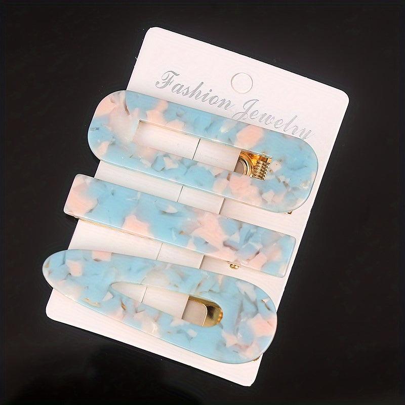 3pcs Acetic Acid Acrylic Hair Clip Marble Pattern Headwear Hair Accessories