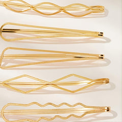 5pcs Golden Geometric Hair Clip Women Accessories