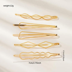 5pcs Golden Geometric Hair Clip Women Accessories