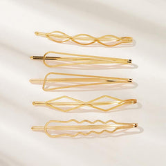 5pcs Golden Geometric Hair Clip Women Accessories
