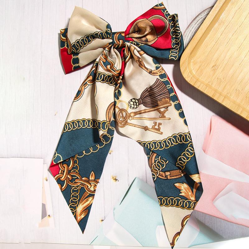 Chain Print Bowknot Hair Scarf Scrunchies Hair Tie Elastic Hair Scrunchy
