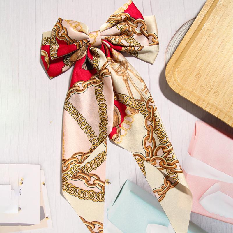Chain Print Bowknot Hair Scarf Scrunchies Hair Tie Elastic Hair Scrunchy