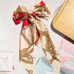 Chain Print Bowknot Hair Scarf Scrunchies Hair Tie Elastic Hair Scrunchy