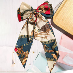 Chain Print Bowknot Hair Scarf Scrunchies Hair Tie Elastic Hair Scrunchy