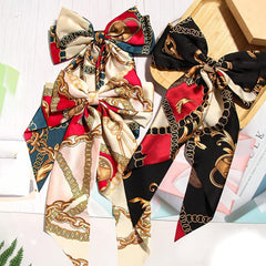 Chain Print Bowknot Hair Scarf Scrunchies Hair Tie Elastic Hair Scrunchy