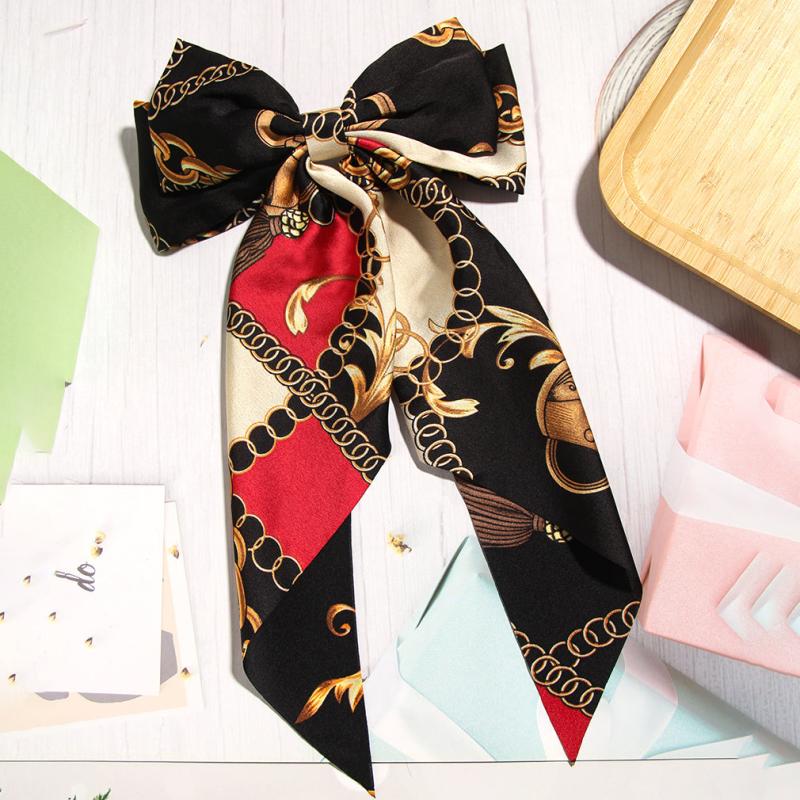 Chain Print Bowknot Hair Scarf Scrunchies Hair Tie Elastic Hair Scrunchy