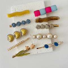 Set of 10 Pearl Crystal Beaded Hair Clips for Women Girls