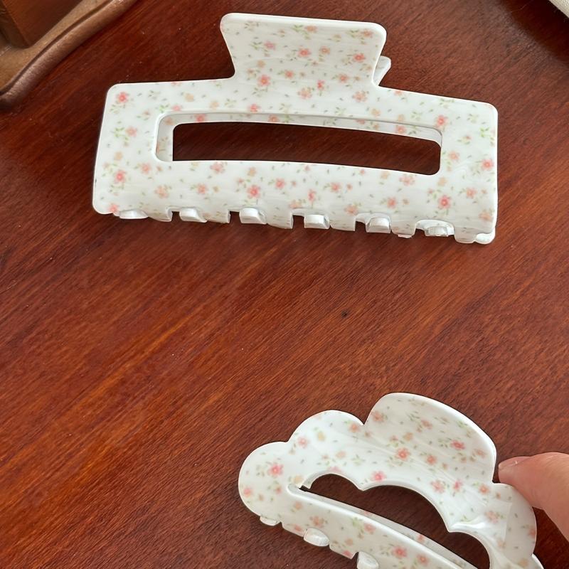 2pcs Floral Printed Hair Claw For Thick Hair Non-slip Ponytail Holder