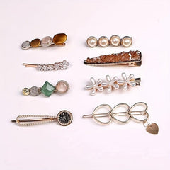 8pcs Faux Pearl Hair Clip Set Duck Billed Bobby Pins Hair Accessories