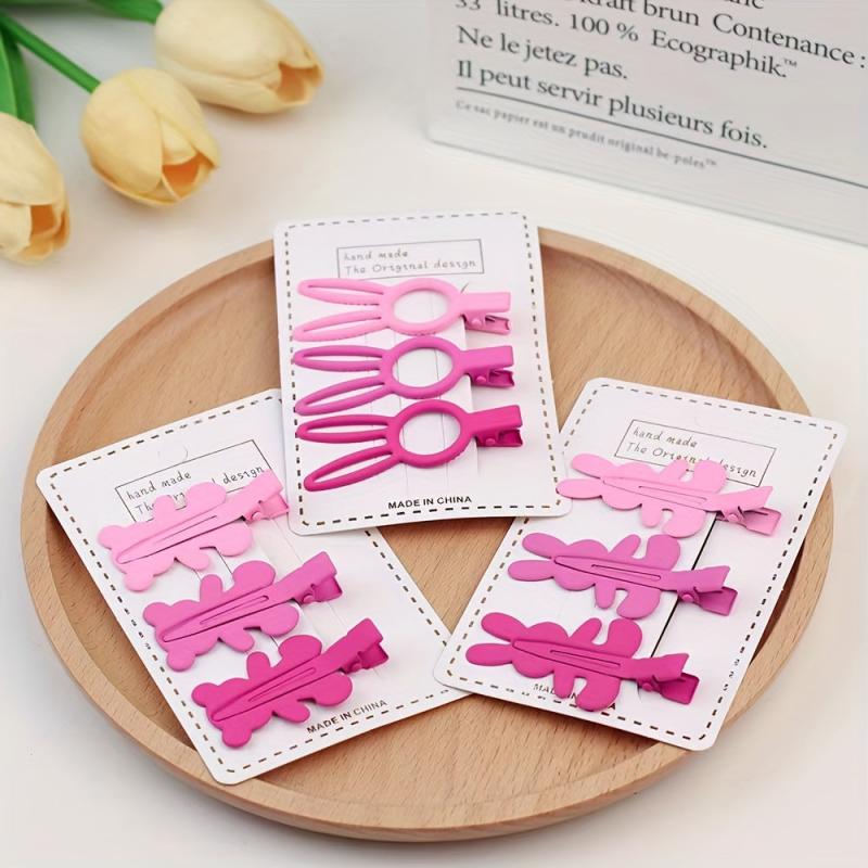 3pcs Pink Hair Clip Hollow Alloy Clip Rabbit Bow Duck Billed Clip