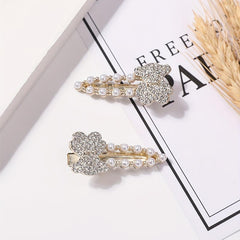 2pcs Faux Pearl Rhinestone Hair Clip for Women Girls