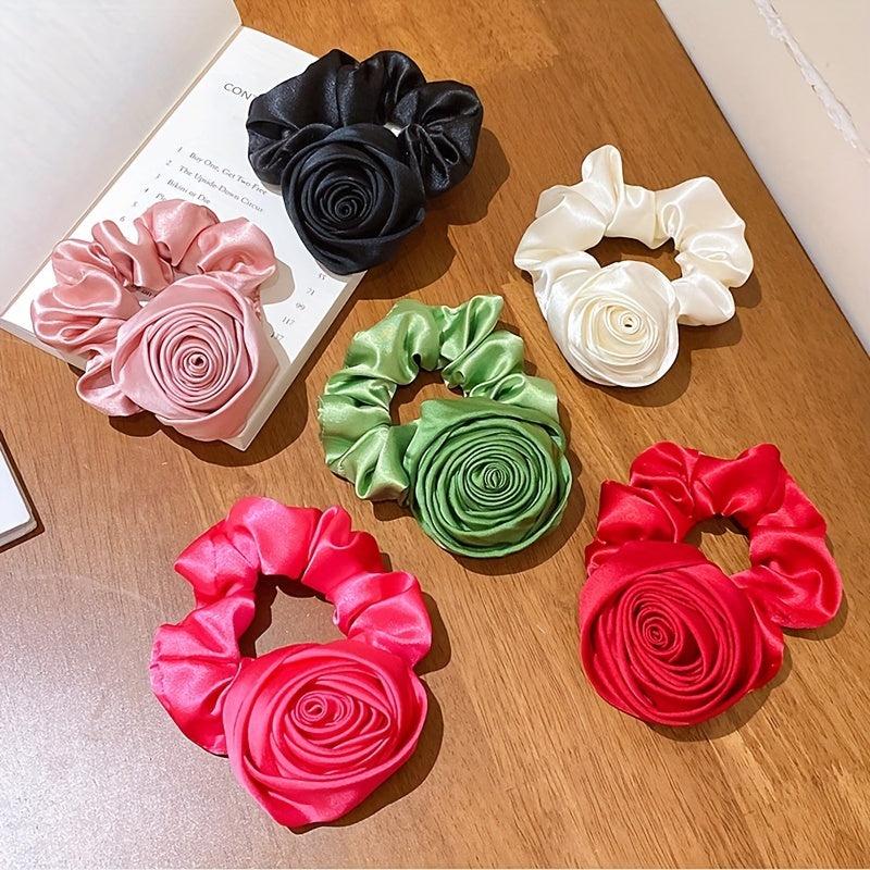 Vintage Rose Satin Scrunchies Hair Tie Silky Hair Rope Hait Accessories