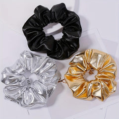 PU Leather Scrunchies Hair Tie Metallic Hair Ring