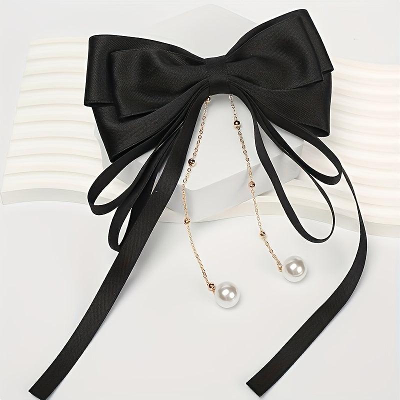 Bowknot Hair Clip With Faux Pearl Pendant French Barrette Hair Accessories