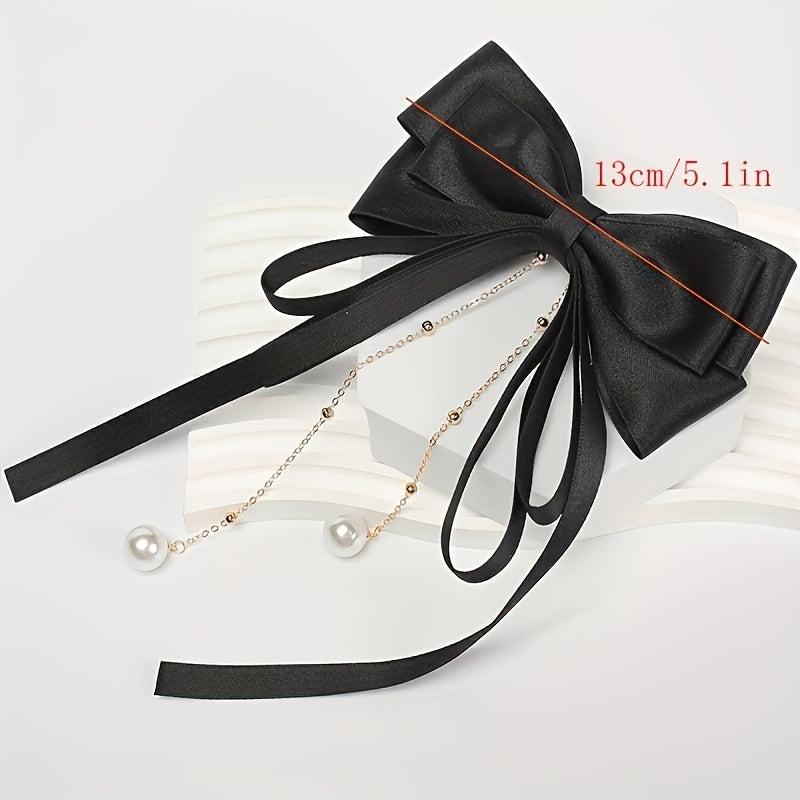 Bowknot Hair Clip With Faux Pearl Pendant French Barrette Hair Accessories