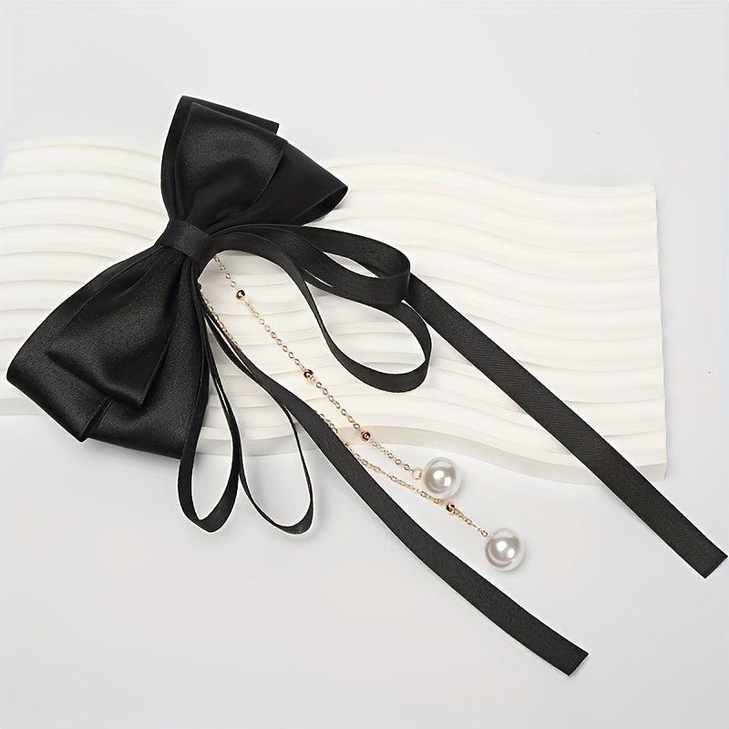 Bowknot Hair Clip With Faux Pearl Pendant French Barrette Hair Accessories