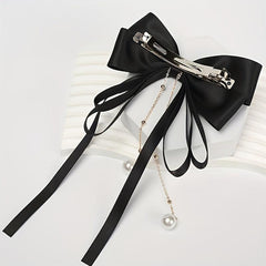 Bowknot Hair Clip With Faux Pearl Pendant French Barrette Hair Accessories