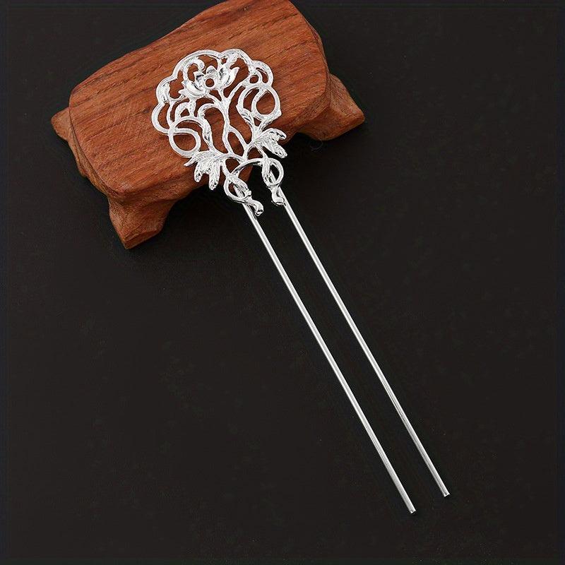 Retro Flower Hair Pin U Shaped Hair Stick Metal Hair Bun Maker