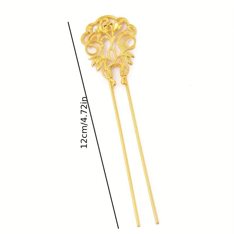 Retro Flower Hair Pin U Shaped Hair Stick Metal Hair Bun Maker