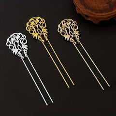 Retro Flower Hair Pin U Shaped Hair Stick Metal Hair Bun Maker