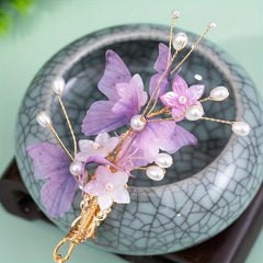 Ancient Style Butterfly Hairpin Crystal Tassel Faux Pearl Headdress