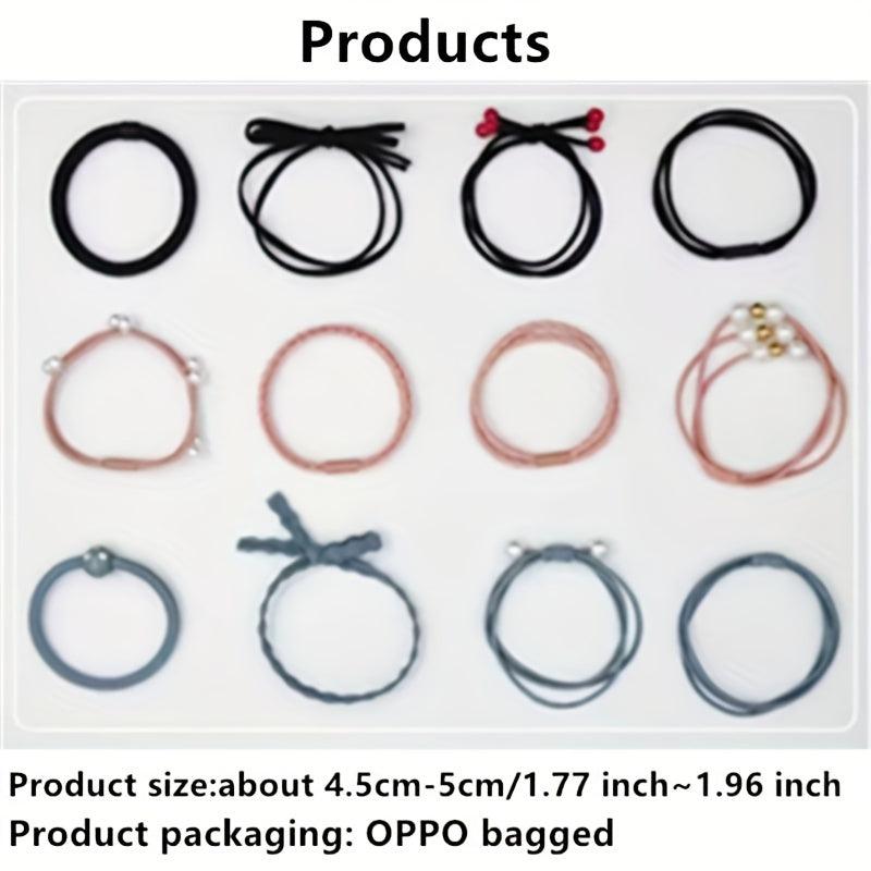 12pcs Hair Tie Set Bow Knotted Hair Rope Pearl Elastic Ponytail Holder