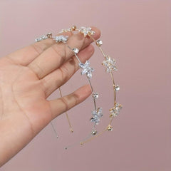 Rhinestone Flower Decor Headband Skinny Head Hoop Metal Headdress