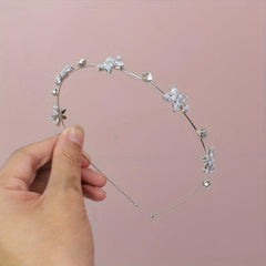 Rhinestone Flower Decor Headband Skinny Head Hoop Metal Headdress