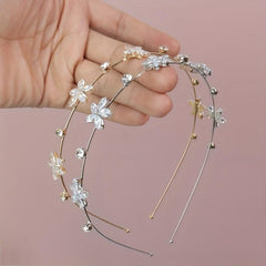 Rhinestone Flower Decor Headband Skinny Head Hoop Metal Headdress