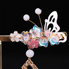 Butterfly Flower Hair Clip with Beads Tassel