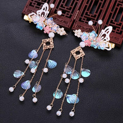 Butterfly Flower Hair Clip with Beads Tassel