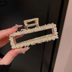 Metal Faux Pearl Hair Clip Women Jumbo Jaw Clip