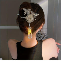 Chinese Style Hairpin With Luminous Lantern Faux Pearl Tassel
