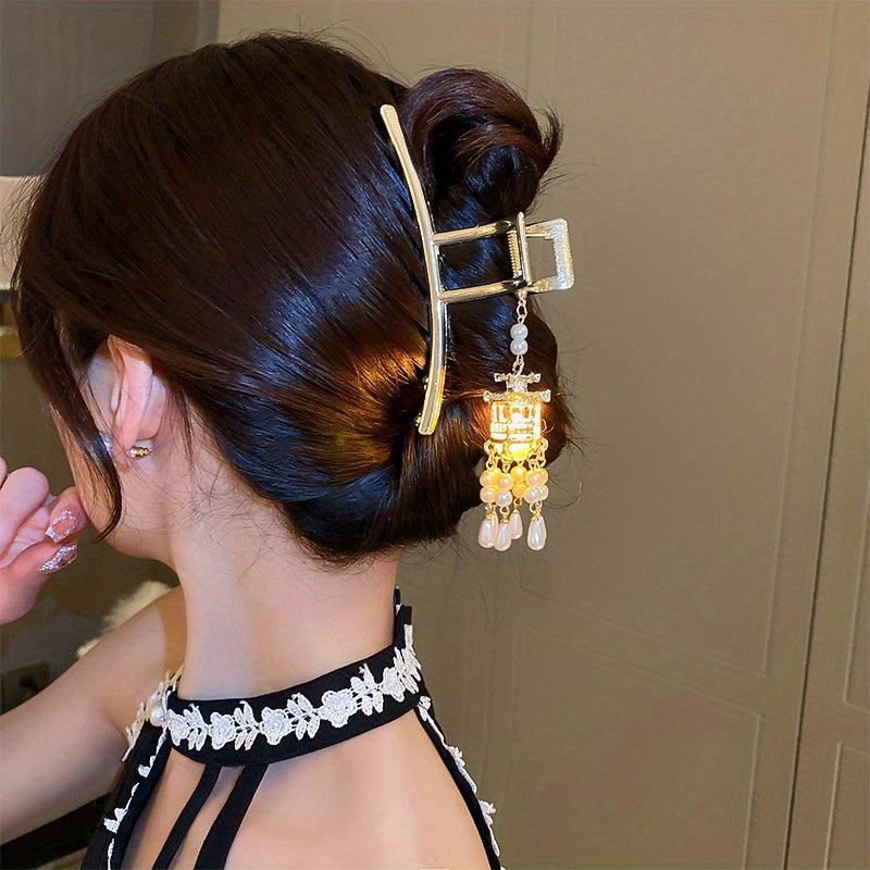 Chinese Style Hairpin With Luminous Lantern Faux Pearl Tassel